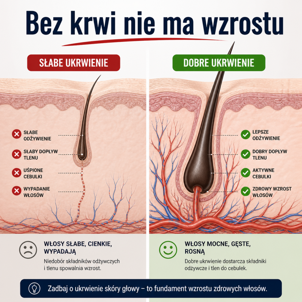 Słabe i dobre ukrwienie skóry głowy