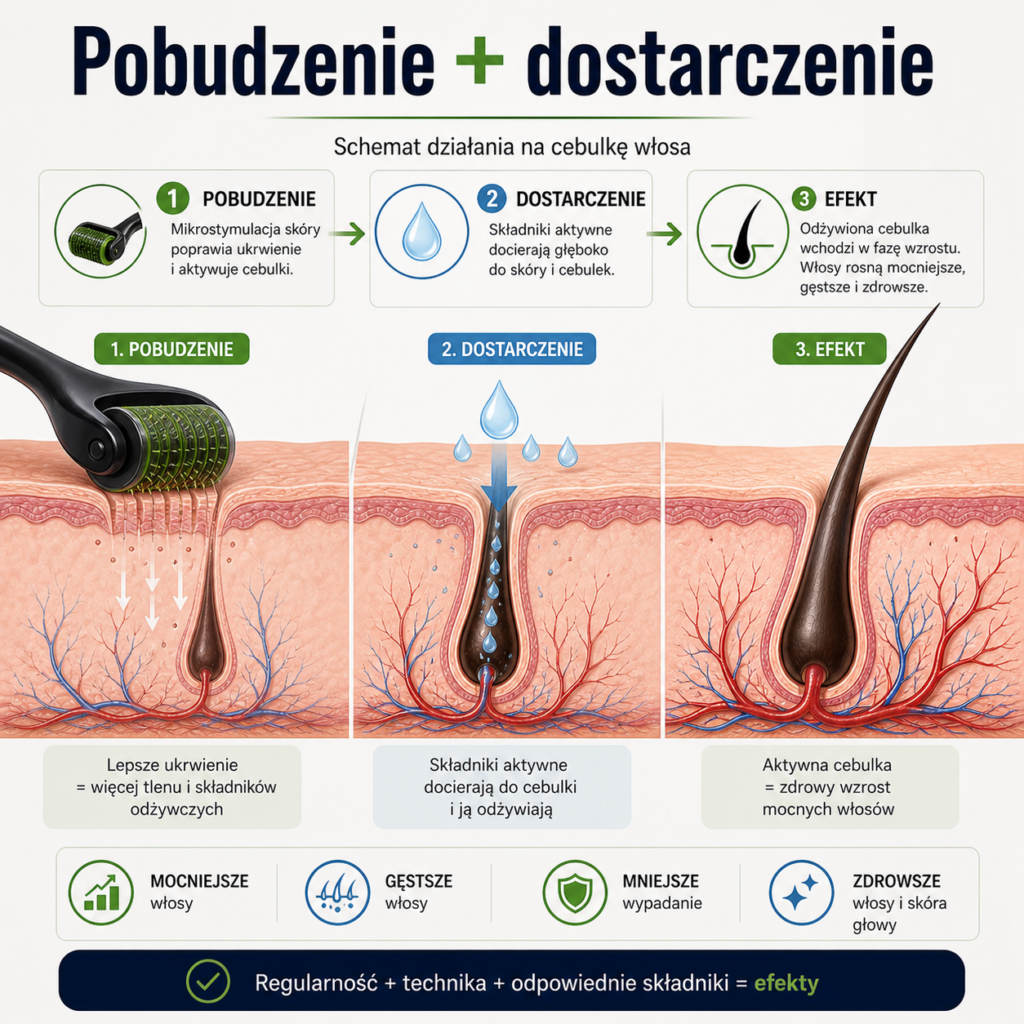 Pobudzanie i dostarczanie serum do cebulki włosa
